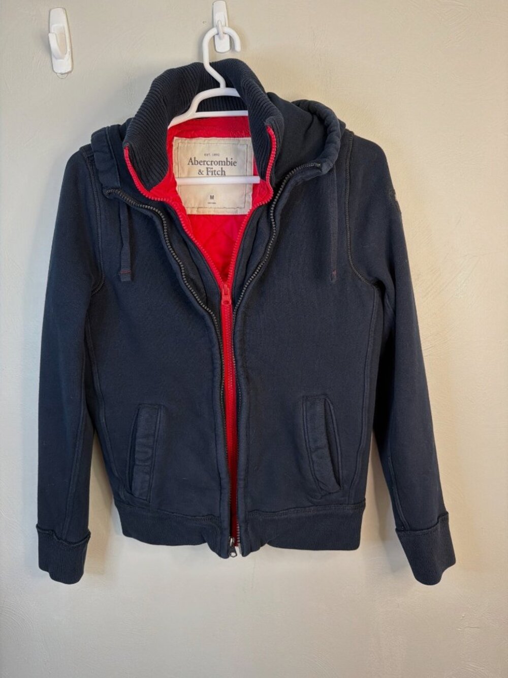 Abercrombie & Fitch Full zip M Hoodie Jacket Double Zip Navy Funnel neck Y2K 00s